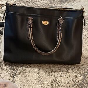 Coach Black Satchel with Snakeskin Accents